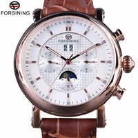 forsining 2017 luxury rose golden series moon phase calendar design clock men automatic watch top brand luxury male wrist watch