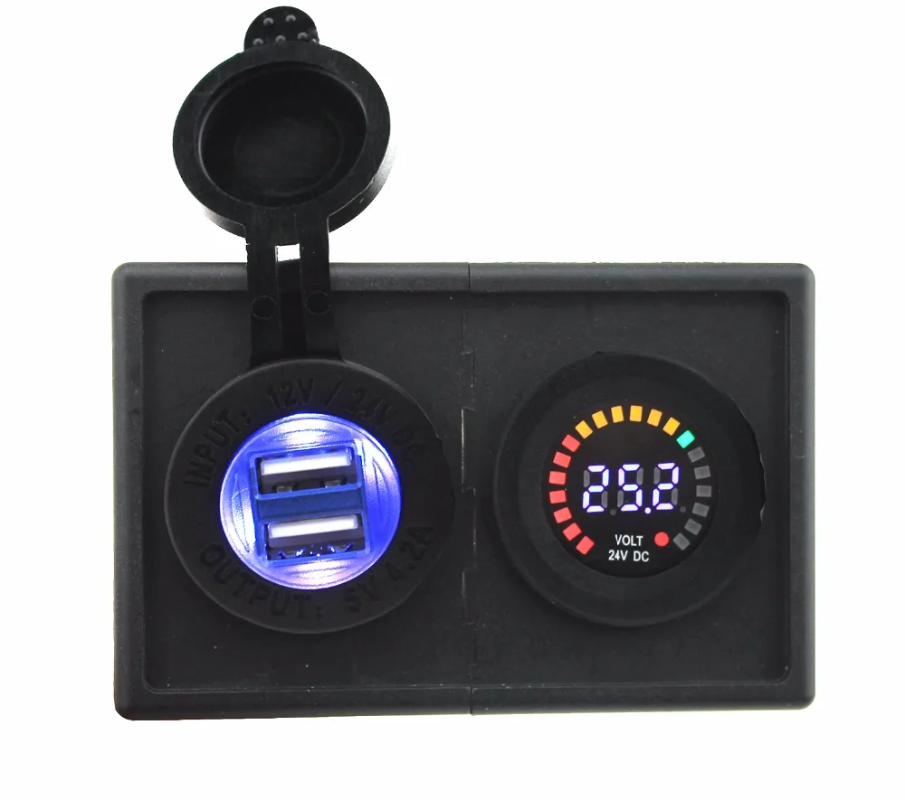 24V светодиодный цифровой дисплей Вольтметр и 4.2A USB адаптер с корпусом держатель