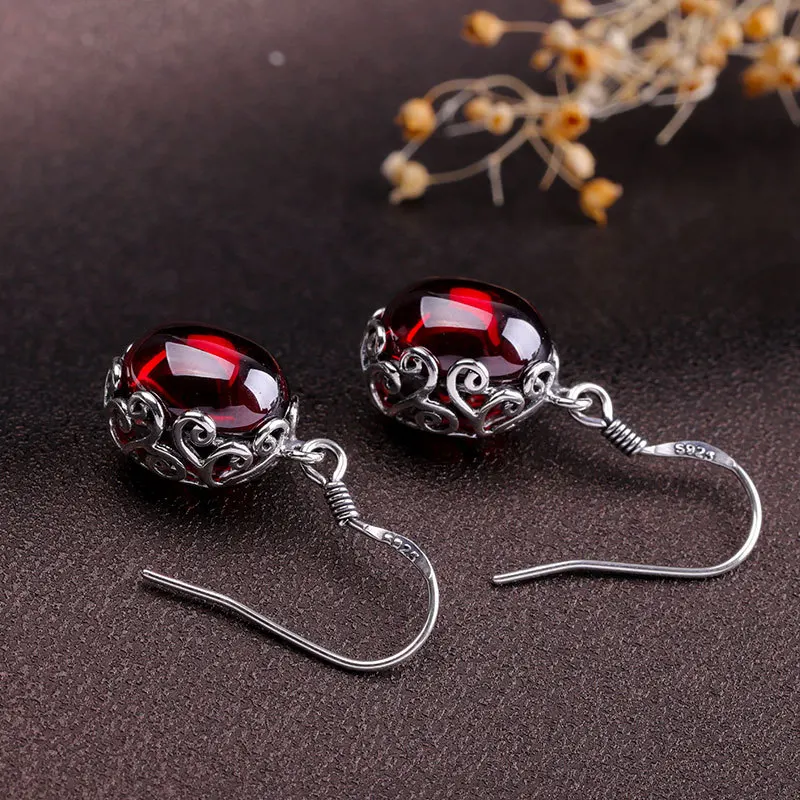 Женские серьги подвески из серебра 100% пробы с красным нефритом|drop earrings|earrings