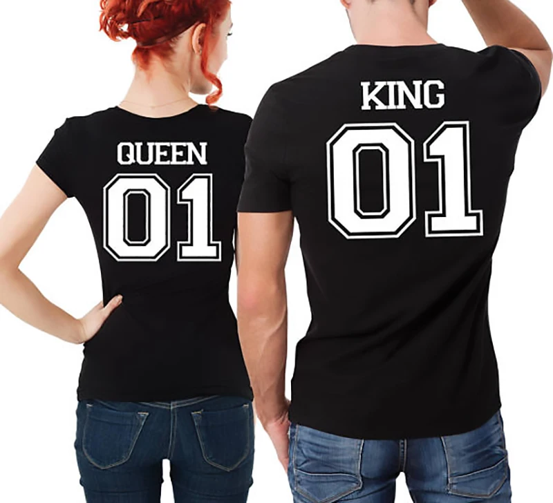 Футболка для мужчин женщин Одежда пар Сезон Лето Топы 2018 90s King Queen размера плюс