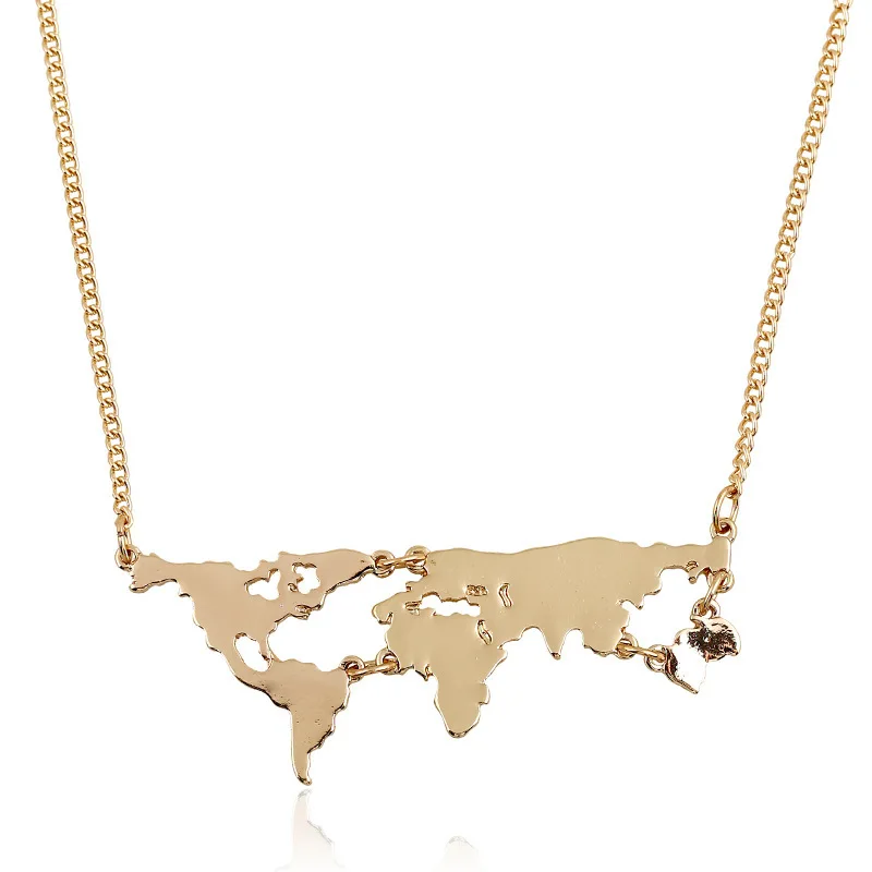 ZWPON Hot Fashion Gold Filled World Map Necklace for Women Jewelry Wholesale 4 Colors Option
