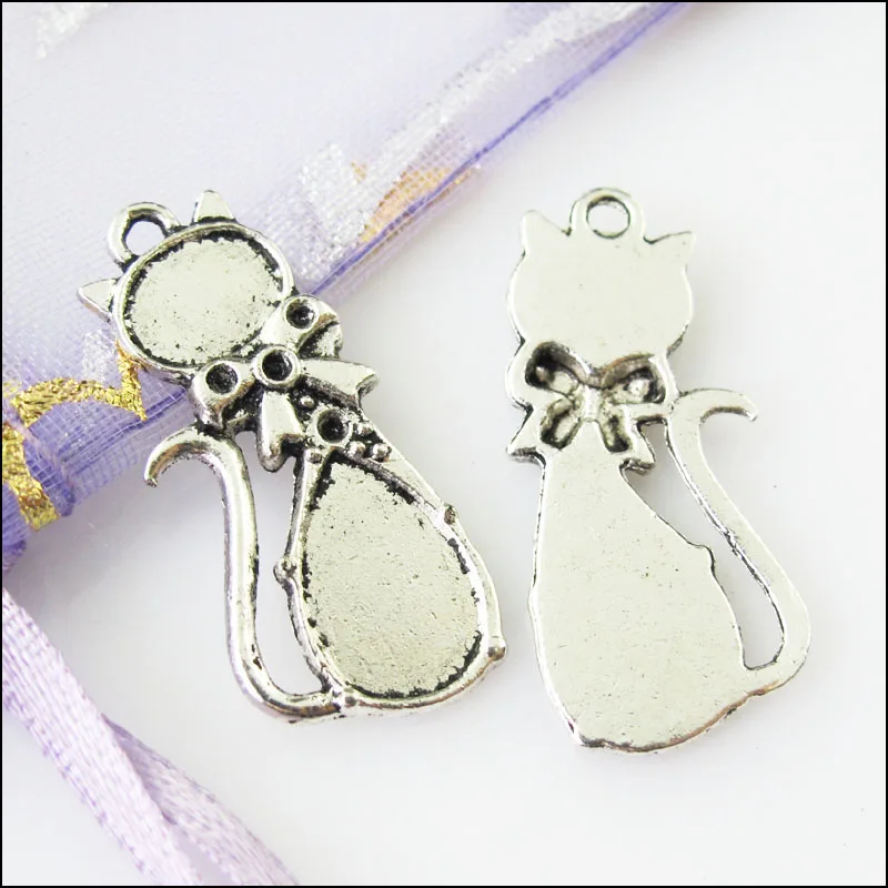 New 20Pcs Tibetan Silver Color Bow Animal Cat Charms Pendants 13x30mm | Украшения и аксессуары
