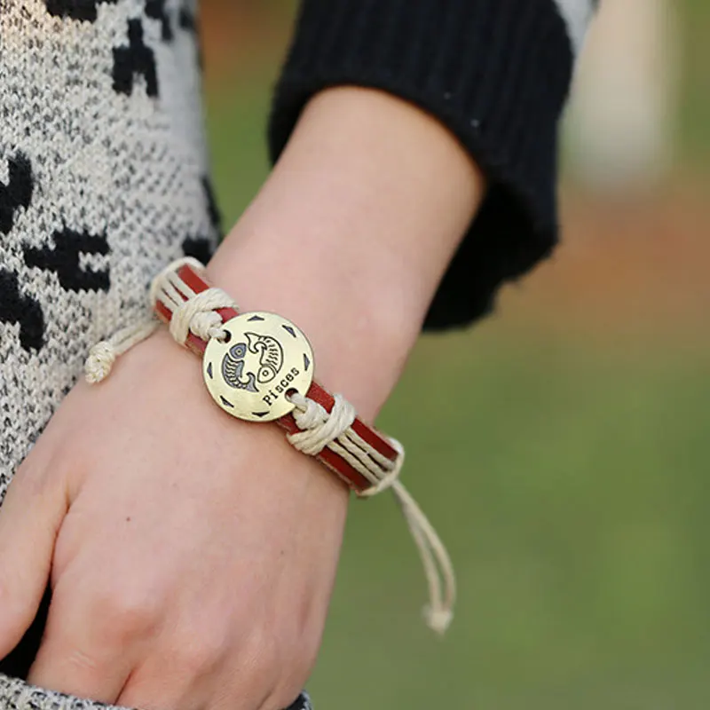 2016 Рождественский подарок Новый 12 Созвездий Браслеты Ювелирные Изделия Кожаные