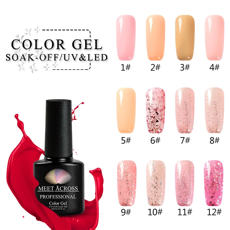MEET ACROSS 7ml Rose Gold Series Nail Art Manicure Gel Polish Glitter Semi Permanent Soak off UV Lacquer | Красота и здоровье