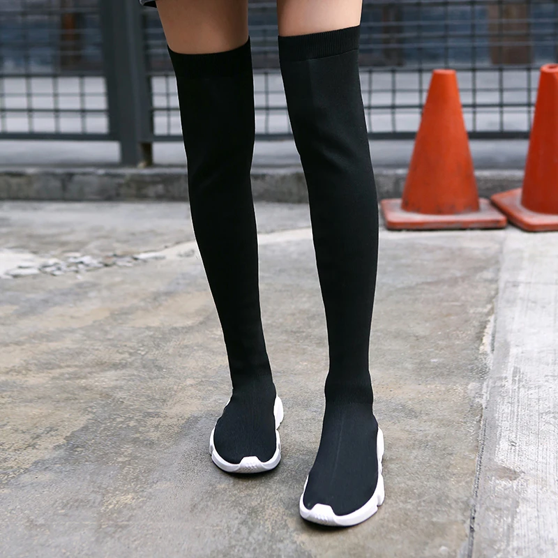 ORCHA LISA/большой Size44 эластичная ткань Для женщин; плоские на низком каблуке до колена ручной работы; модные женские сапоги без шнуровки, женские ботинки женская обувь Feminina J306