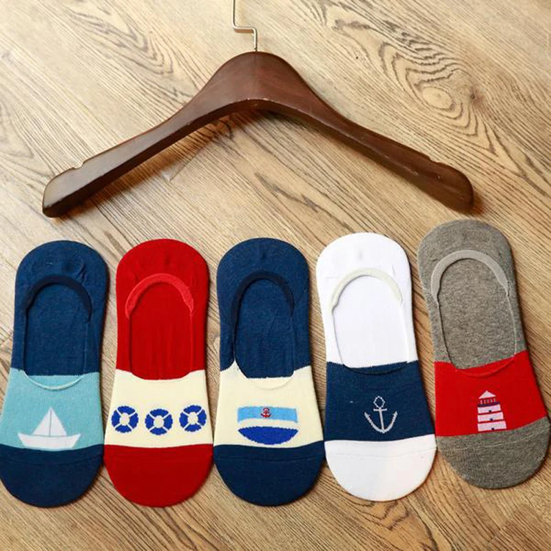 5 пар модные мужские носки Противоскользящие невидимые темно-синие