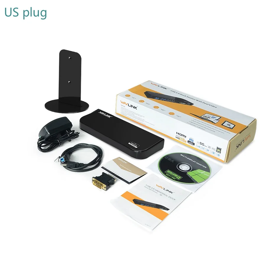 Wavlink Универсальная док-станция USB 3,0 Gigabit Ethernet Двойной видео дисплей Быстрая зарядка HDMI DVI VGA многофункциональная док-станция - Цвет: US Plug