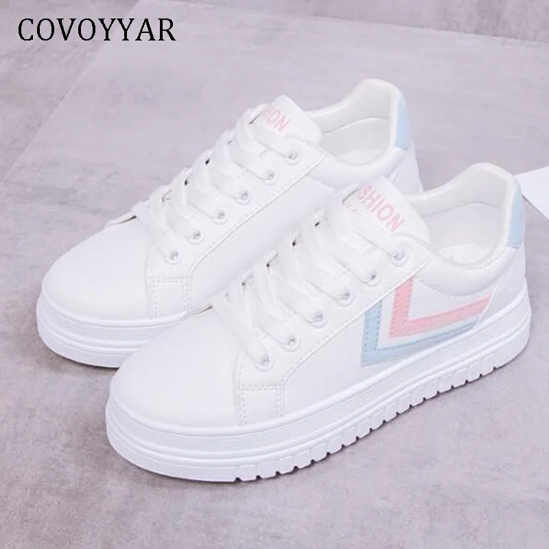 Женские кроссовки на платформе COVOYYAR Белые Повседневные шнуровке плоской подошве