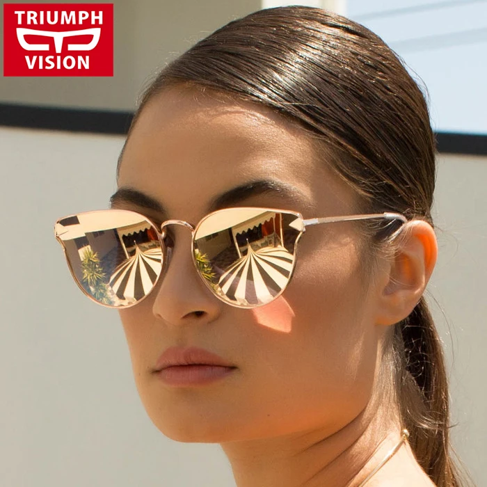 Солнцезащитные очки TRIUMPH VISION женские зеркальные в металлической оправе кошачий