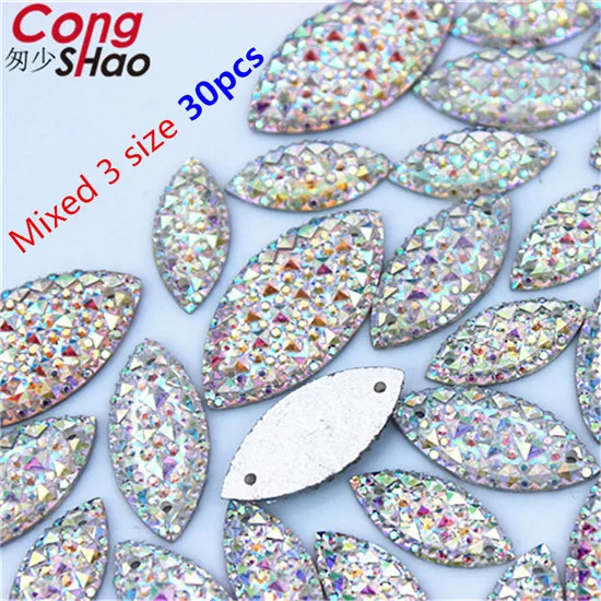 Mixed 3 size 30Pcs Cong shao 9*20/11*24/15*29 мм маркиза Блестящий Кристалл AB Цвет цепочки с кристаллами с серебрянной акантовкой, пришить пришитые стразы камни Кнопки Одежда WC42 - Цвет: Mixed 3 size 30Pcs