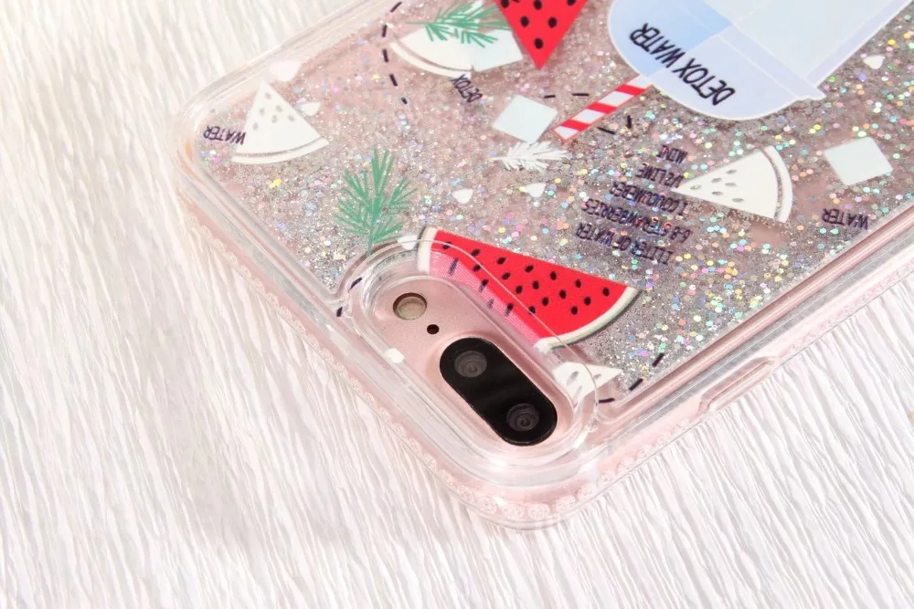 Super Cute Strawberry Kiwifruit Watermelon Detox Water Quicksand Shimmering Powder Plastic Case Cover For Iphone66S 7 7S 6P 7P |