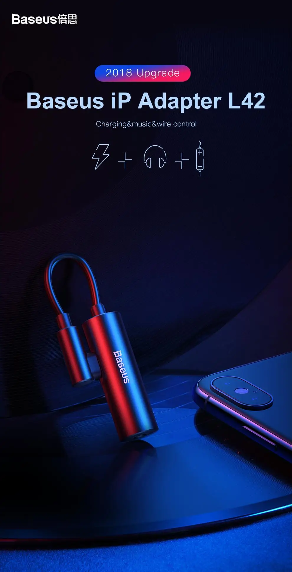 Baseus аудио Aux кабель сплиттер для iPhone Xs Max Xr X 8 7 Plus зарядный кабель адаптер для iPhone до 3,5 мм разъем адаптер для наушников