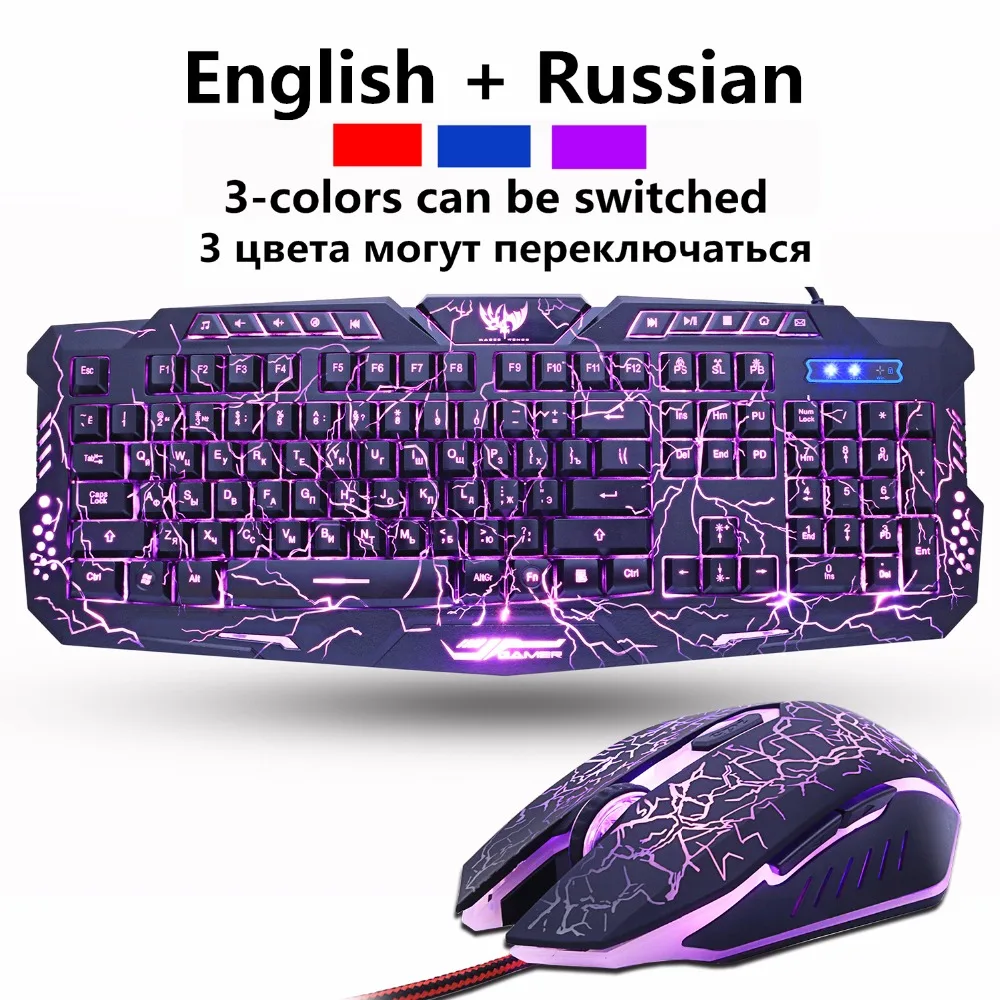 ZUOYA игровая клавиатура на русском и английском, трещины 3-Цвет дыхание подсветкой USB Проводная Цвет Фул Водонепроницаемый игровая клавиатура для портативных ПК