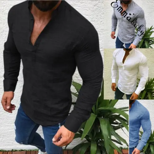 Новинка 2019 мужская рубашка Henley новые футболки Стильная приталенная с длинным