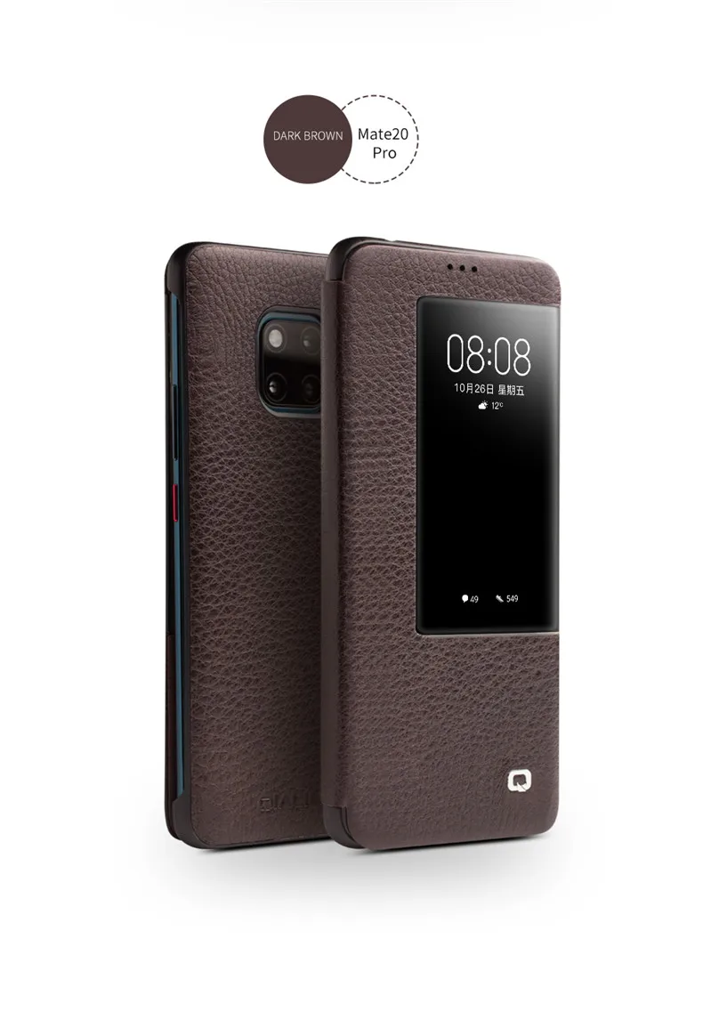 QIALINO роскошный флип-чехол из натуральной кожи для huawei mate 20, Стильный Ультратонкий чехол ручной работы с умным обзором для mate 20 Pro