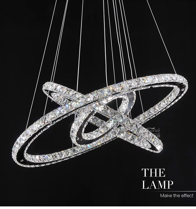 Светодиодный ная люстра с 3 кольцами Хрустальная круглая лампа трехцветный