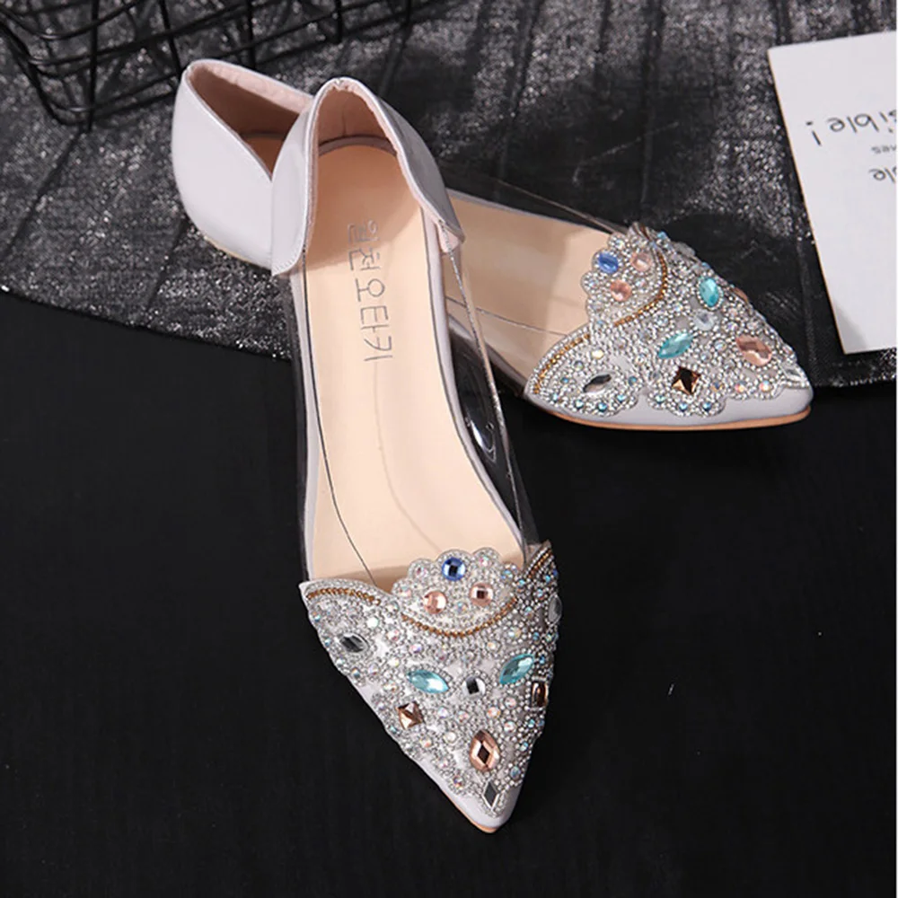 Женские блестящие туфли на плоской подошве со стразами прозрачные кожаные