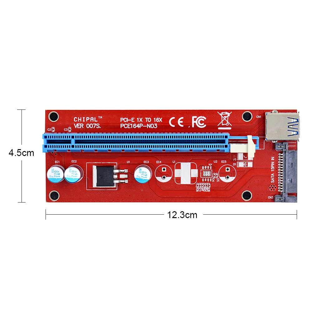 CHIPAL VER007S 1 м PCI-E Riser Card PCIE 1X к 16X Extender адаптер + кабель USB 3 0/15Pin SATA molex Мощность для BTC LTC