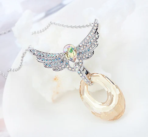 Модные ювелирные изделия кристаллы Swarovski крылья ангела винтажное ожерелье