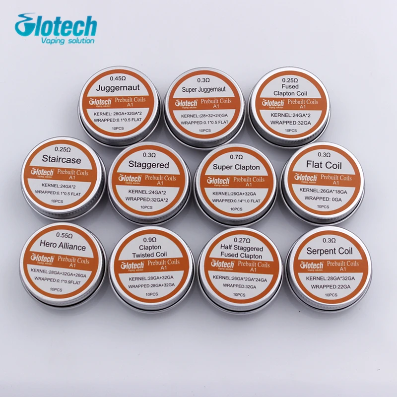 Готовые катушки Glotech Super Clapton Juggernaut сдвоенные сползающие спирали для RDA RTA