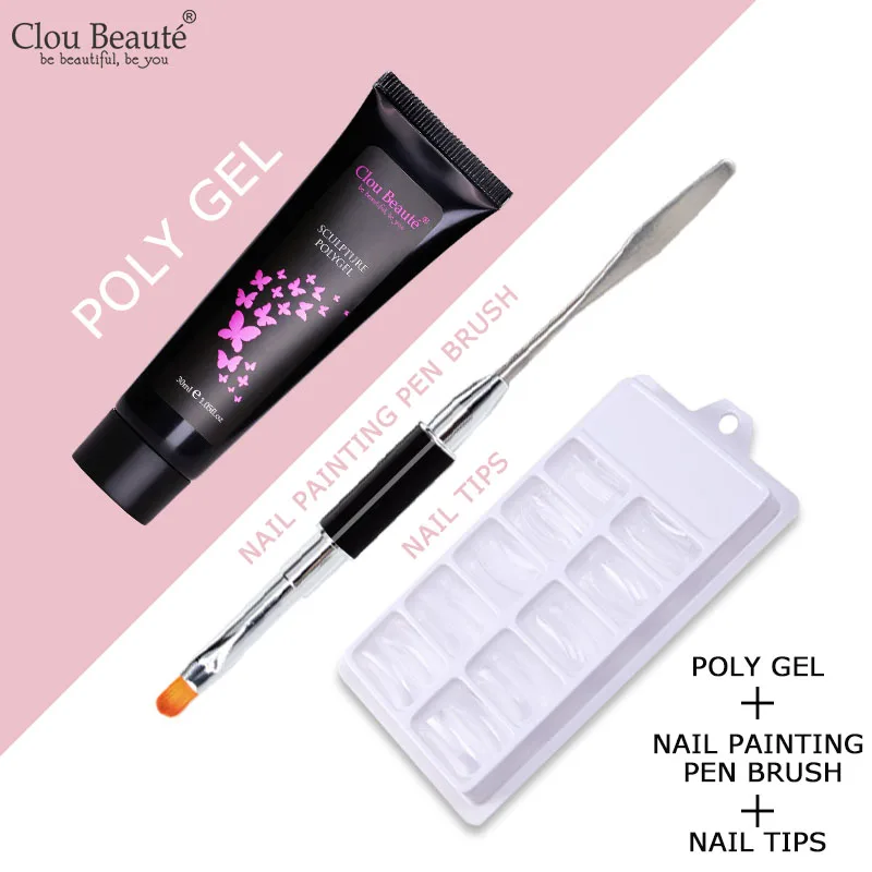PG and Pen and Tips Clou Beaute гель лак для ногтей полигелевые ногти строительный гель для полировки поли гель набор для наращивания ногтей Слип раствор жидкий Маникюрный Инструмент - Цвет: PG and Pen and Tips