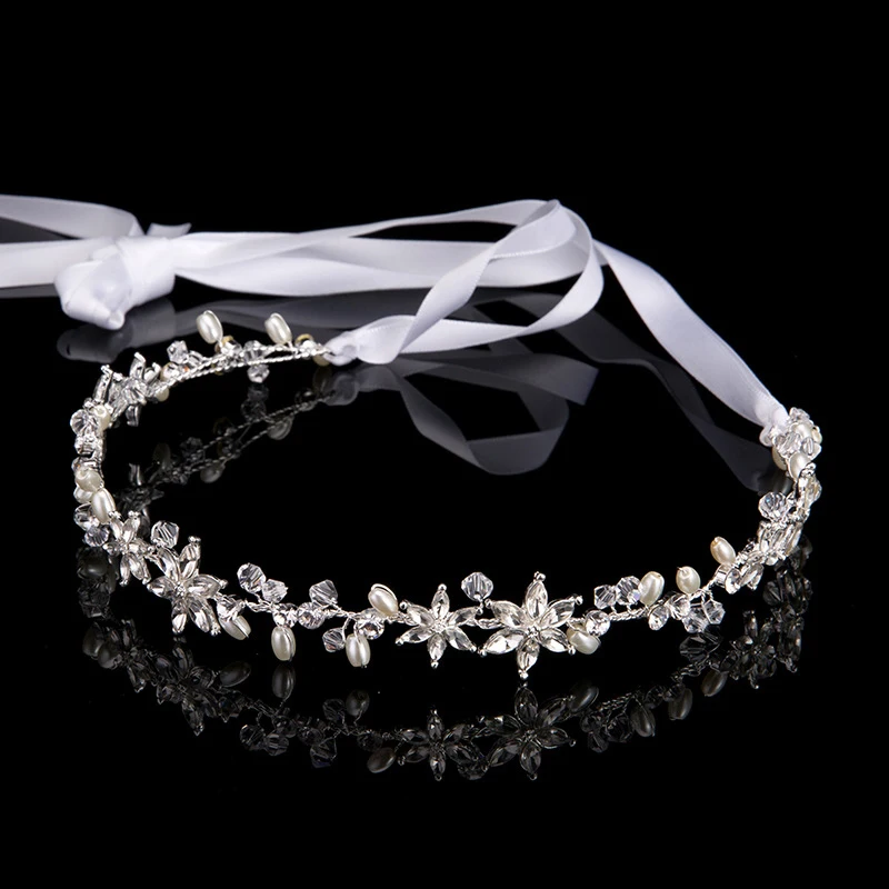 Фото Женский обруч для волос свадебная тиара с прозрачными кристаллами бусинами и