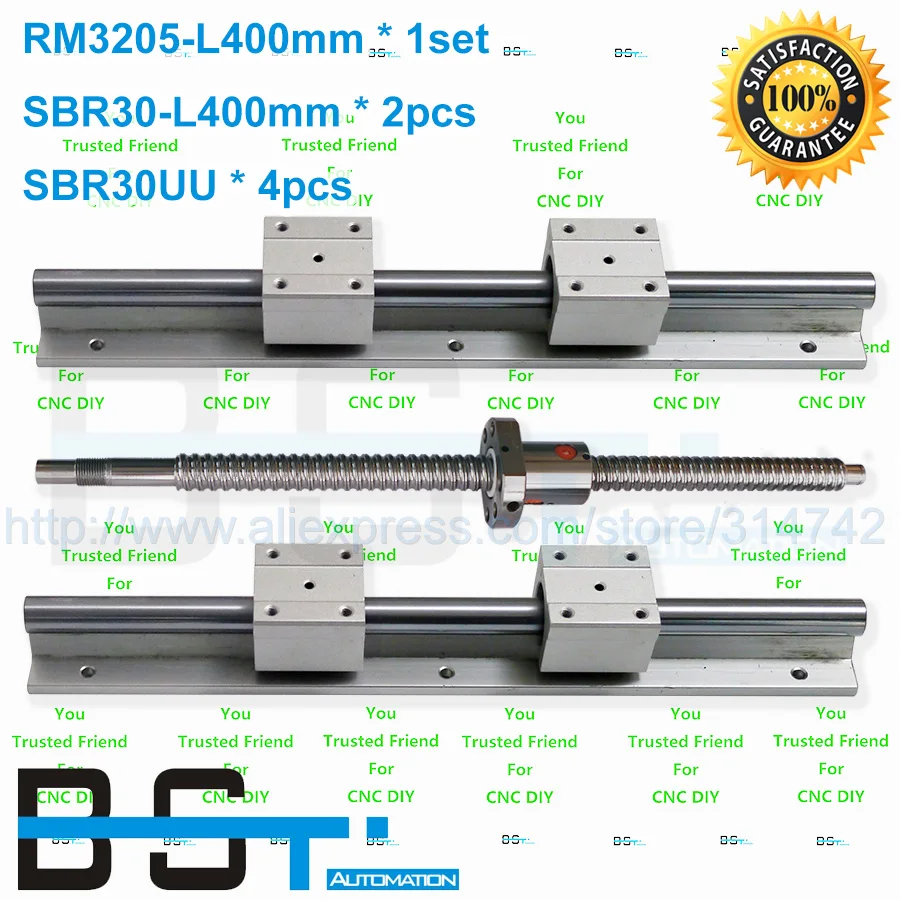 Линейная рельсовая рейка SBR30 400 мм 2 шт. 4 блока SBR30UU + 1 набор 3205 шаровых винтов l400мм