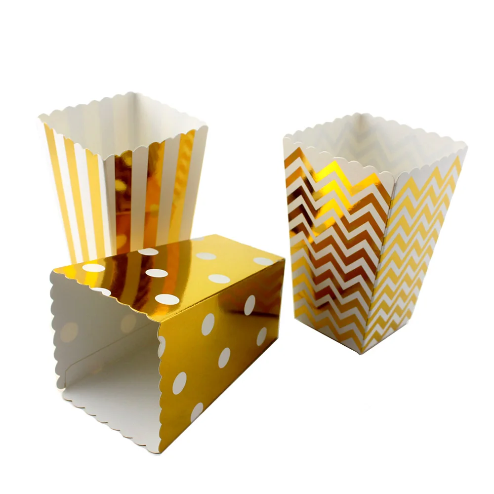 

120 шт./лот украшение для вечерние из фольги Золотой и Серебряный образец Полосатый шеврон в горошек коробка для попкорна вечерние ринки свад...
