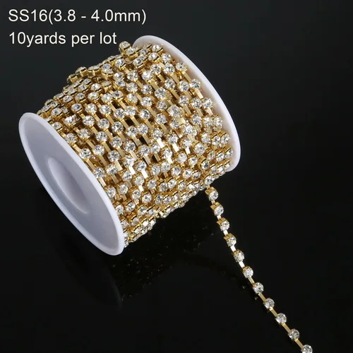 SS16 White AB 10 ярдов/рулон Золотая основа цвета: прозрачный, белый Стразы ab Crystal SS6-SS18(2 мм-4,5 мм) для DIY аксессуары для красоты Стразы цепи - Цвет: SS16 White AB