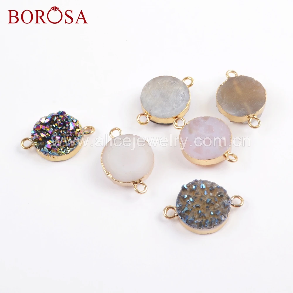 

Круглые титановые радужные Агаты BOROSA, разноцветные соединители 15x15 мм, натуральные друзовые бусины из жеоды для браслета G1695, 5 шт.