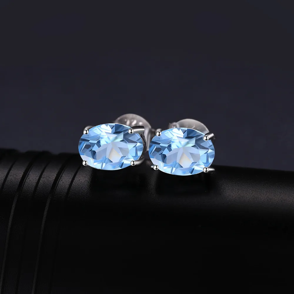 Jewelrypalace Овальный 1.9ct Природный Голубой топаз камень Серьги-гвоздики твердых стерлингового серебра 925 Красивые ювелирные изделия для Для женщин