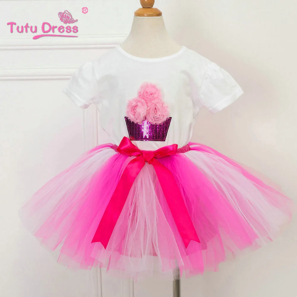 Летние милые хлопковые футболки и юбки-пачки для девочек 2 шт./компл. одежда