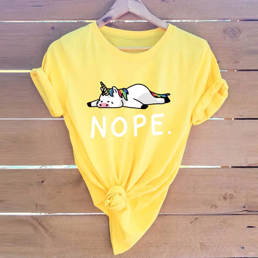 Летняя женская футболка с изображением единорога Nope, 80s 90 s, крутая футболка kawaii Harajuku, брендовая забавная хлопковая Футболка Tumblr rock, Забавные топы, футболки больших размеров