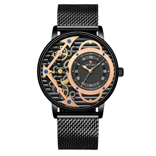 steel black Награда Топ люксовый бренд Мужские часы модные мужские часы-Скелетон часы водонепроницаемые мужские часы из нержавеющей стали Relogio Masculino - Цвет: steel black