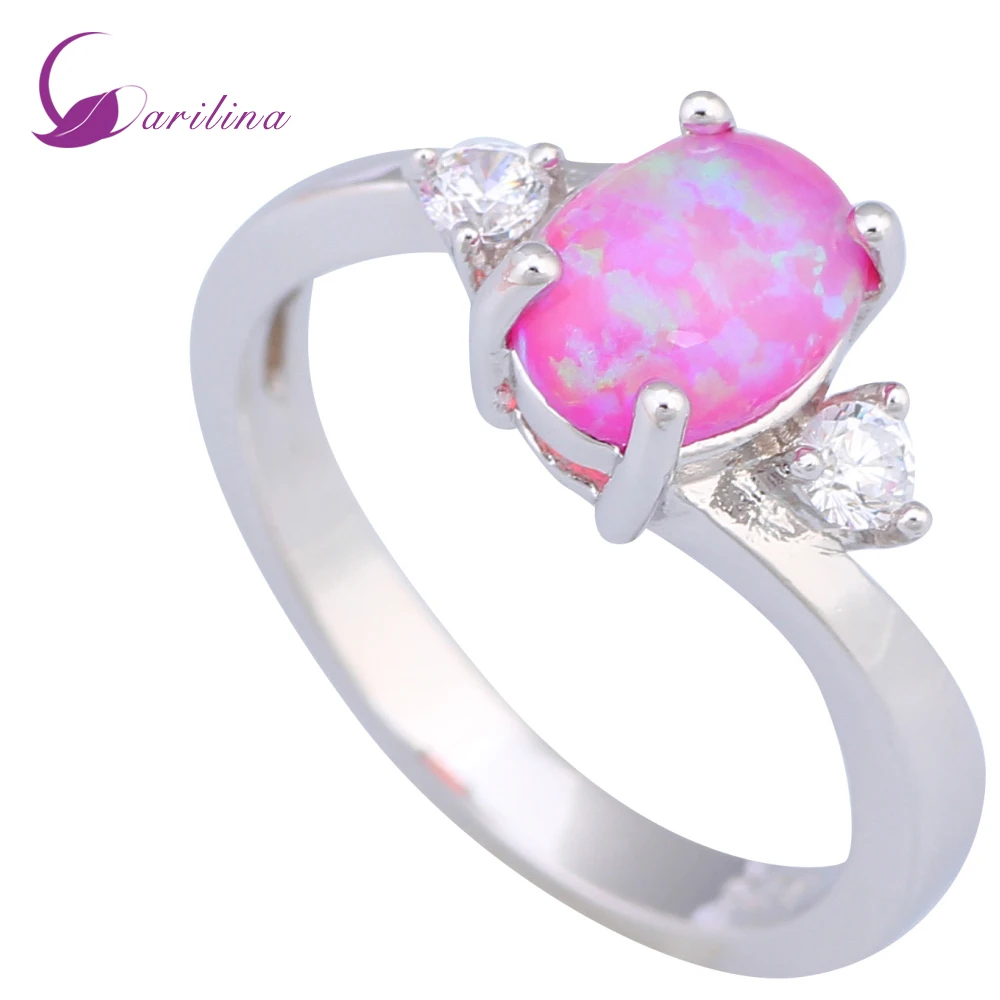 

Women New Fashion 2021 Party Jewelry CZ Pink Fire Opal Ring Gift Silver Color Ring Size 5 6 7 8 9 R488