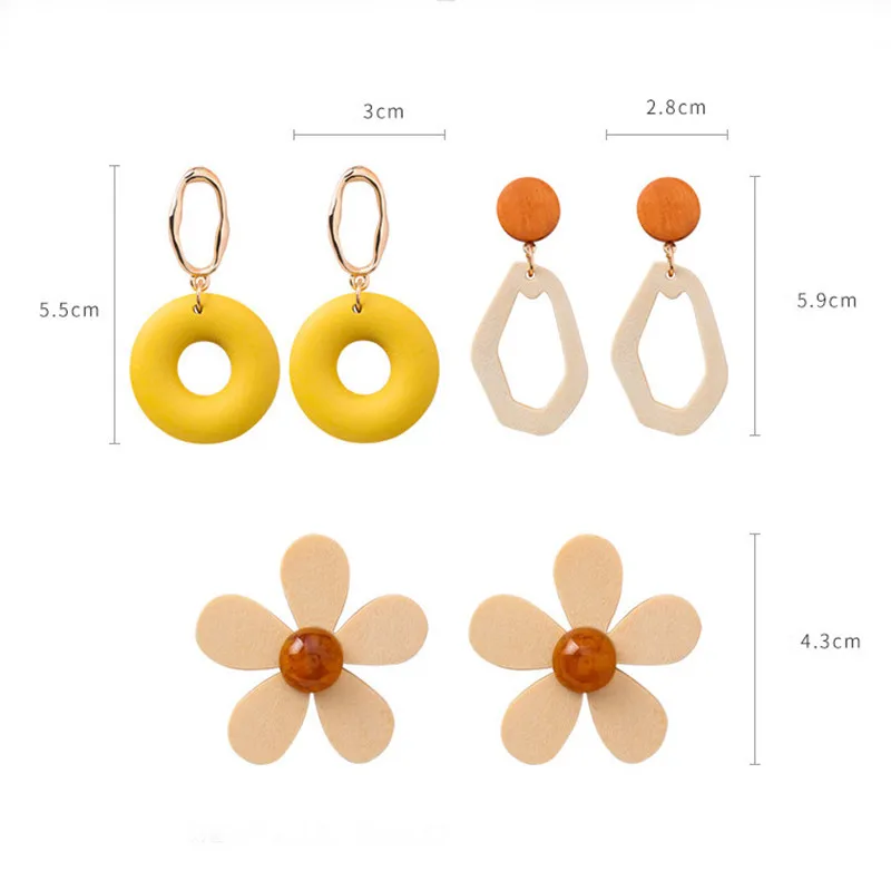 DANZE Cute Wooden Circle Flower Drop Earrings Women Vintage Statement Dangle Korean Christmas Gift Wholesale | Украшения и