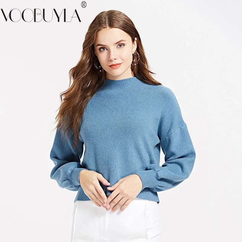 Voobuyla Women Pullover Fashion Lantern Sleeve Sweater and Jumper For Woman 2019 Spring Solid Color Knitting Feminino | Женская одежда