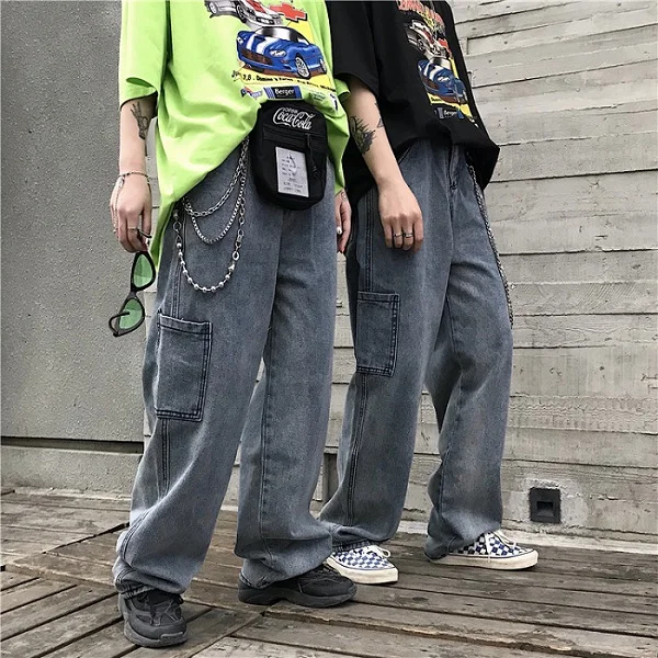 Новинка лета, корейский стиль ulzzang Harajuku, винтажные джинсы с низкой талией, шикарные уличные свободные прямые женские повседневные джинсы с карманами в стиле хип-хоп - Цвет: gray