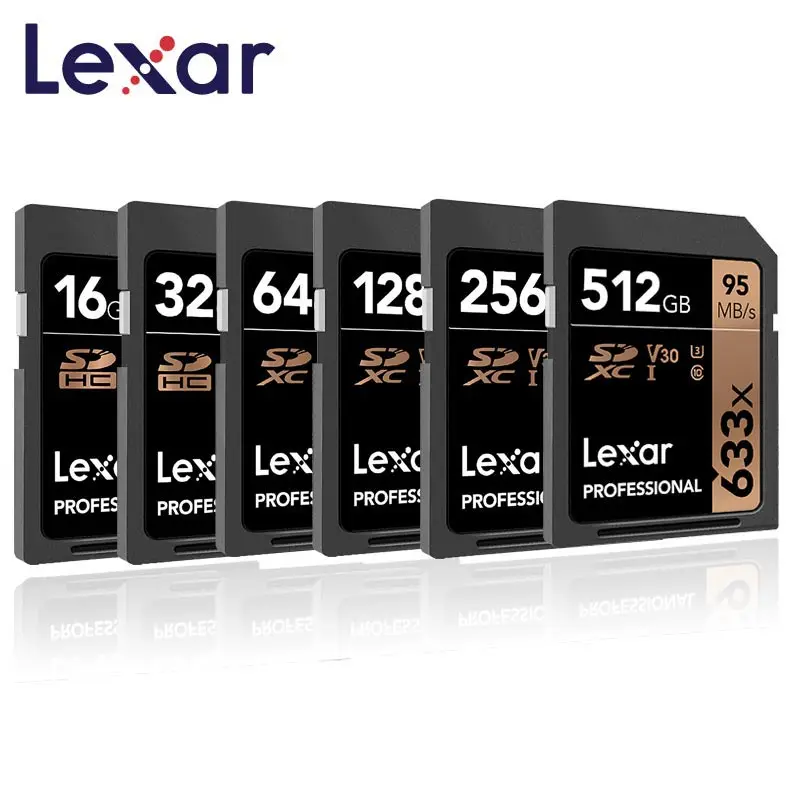 Оригинальный Lexar SD карты 95 м/с 16G 32 GB U1 633x64 128 256 512 U3 Class 10 карт памяти для 1080 p 3D 4 K