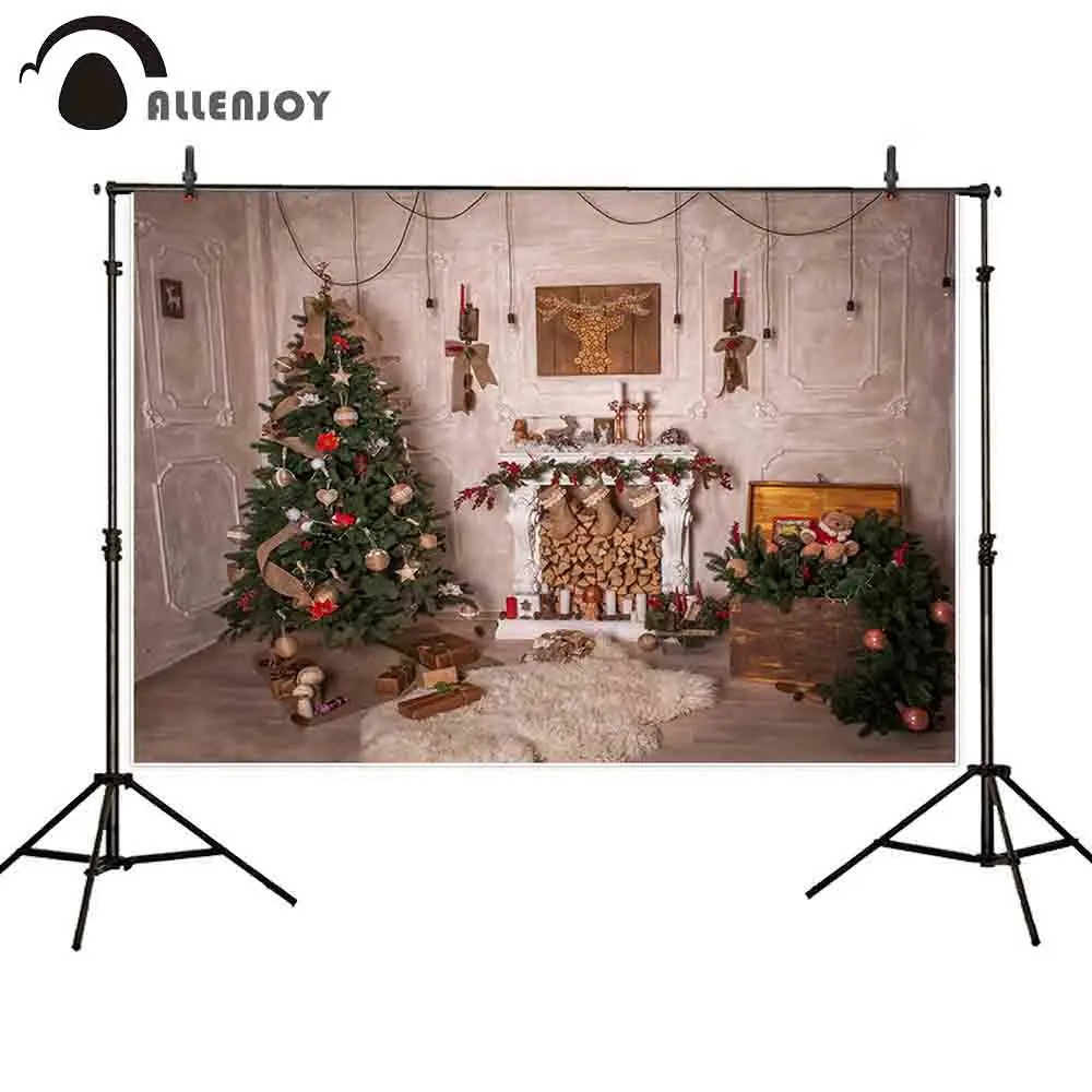 Allenjoy фон для фотосъемки Рождественская елка носки над камином дрова