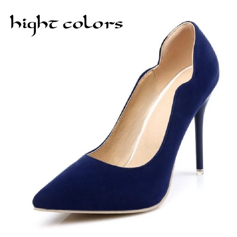 Женские замшевые туфли лодочки с острым носком без шнуровки на высоком каблуке