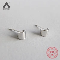 genuine 925 sterling silver stud earrings for girls ladies geometric mini curve small earring anti allergy jewelry