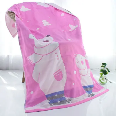 Pink bear 70*140 разноцветный новорожденных мягкий муслин детское одеяло милый хлопок 3 слоя марли для пеленания детей Одеяло взрослых Полотенца - Цвет: Pink bear