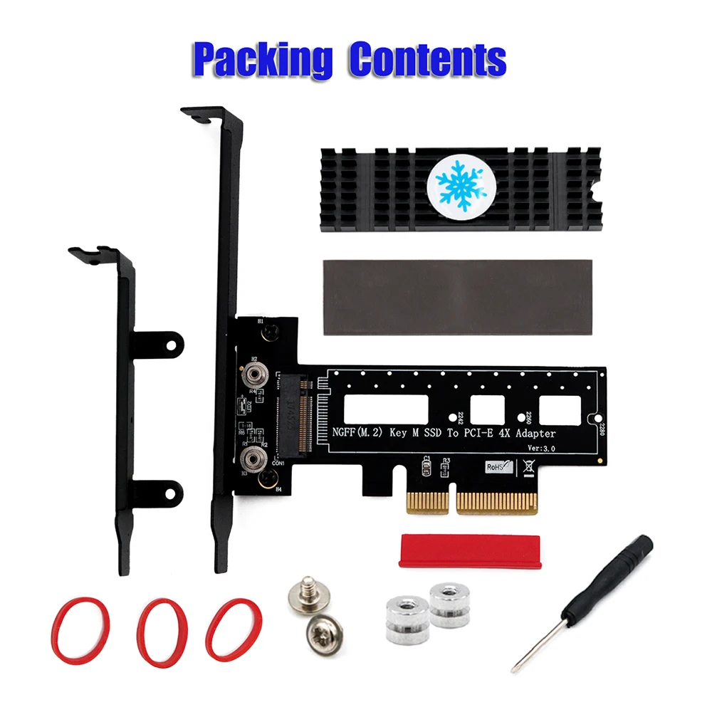 Адаптер PCIE для M2 Raiser PCI Express 3,0X4 для M.2 NVME SSD M KEY PCIE M2 Riser Card Adapter+ низкопрофильный кронштейн M.2 Heatsink