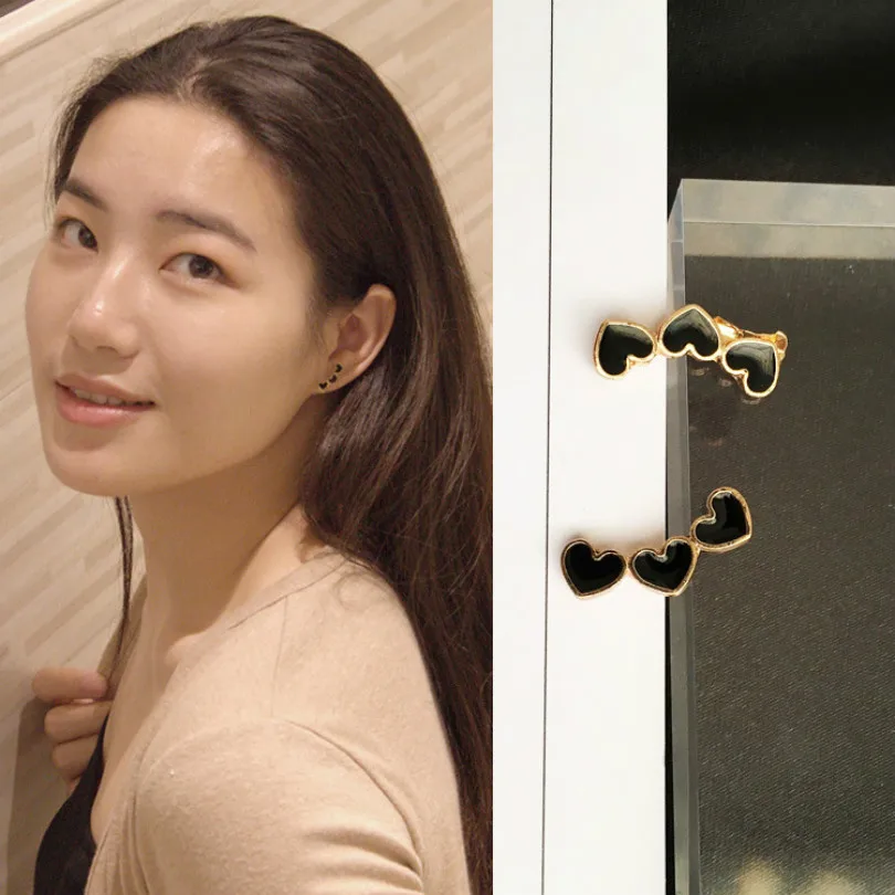 

Korean fashion jewelry bohemian earrings sweet 3 Love two-color cute statement earrings female elegant earrings