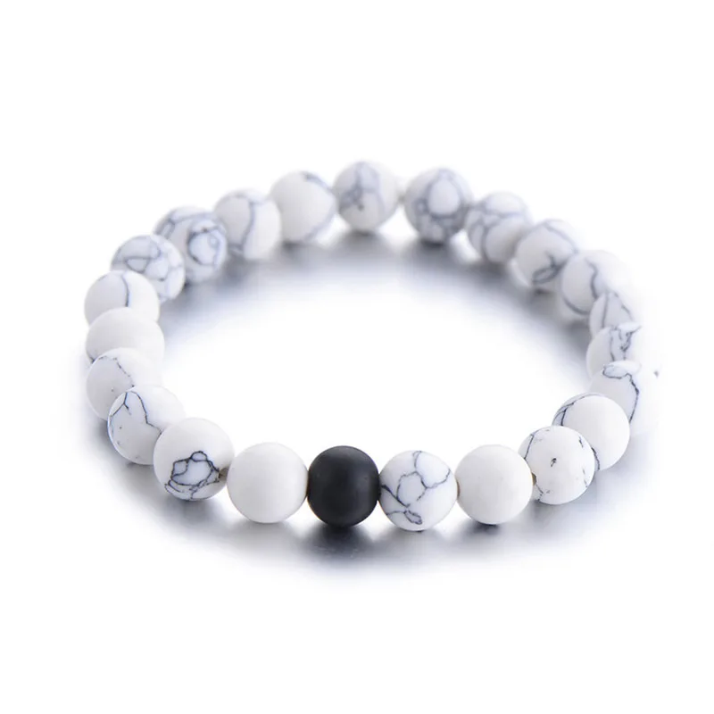 white 1pc Bileklik пара дистанционный браслет классический натуральный камень белый и черный Инь Ян лучший друг из бисера браслеты для мужчин и женщин - Окраска металла: white 1pc
