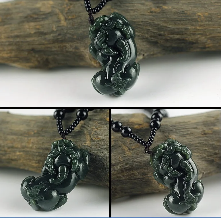 100% натуральный темно-зеленый Хотан нефрит кулон ручной работы Pixiu Круглый