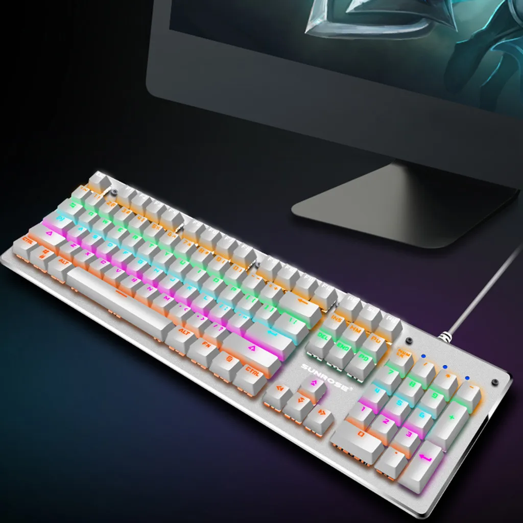 Игровая механическая клавиатура с RGB подсветкой 104 клавиши синий переключатель