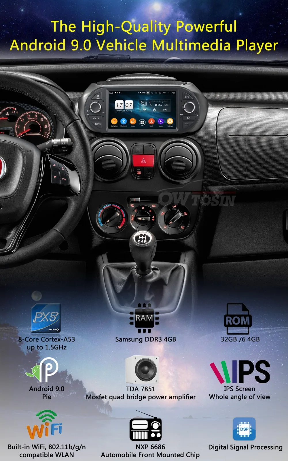 " ips 8 Core 4G ram 64G rom Android 9,0 автомобильный dvd-радио GPS для Fiat Fiorino Qubo Citroen Nemo peugeot Bipper 2008- DSP CarPlay