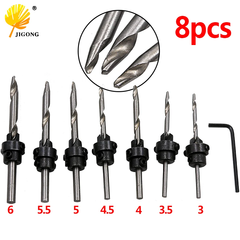 

7pcs Countersink Drill Set 1/8" 9/64" 5/32" 11/64" 3/16" 13/64" 7/32" Woodworking Drill + 1pc Small Wrench